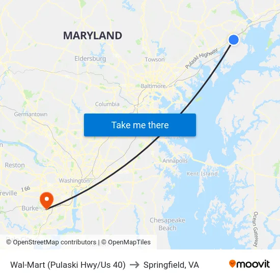 Wal-Mart (Pulaski Hwy/Us 40) to Springfield, VA map