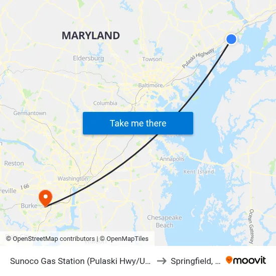 Sunoco Gas Station (Pulaski Hwy/Us 40) to Springfield, VA map