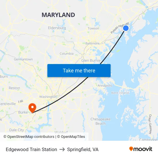Edgewood Train Station to Springfield, VA map
