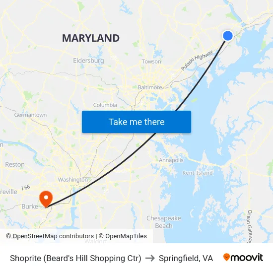 Shoprite (Beard's Hill Shopping Ctr) to Springfield, VA map