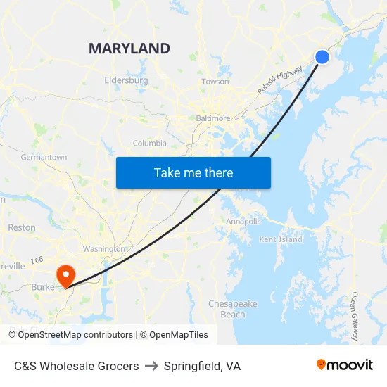 C&S Wholesale Grocers to Springfield, VA map