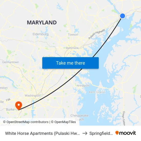 White Horse Apartments (Pulaski Hwy/Us 40) to Springfield, VA map
