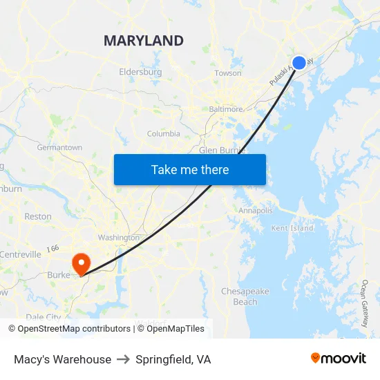 Macy's Warehouse to Springfield, VA map