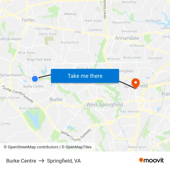 Burke Centre to Springfield, VA map