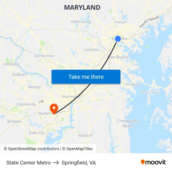 State Center Metro to Springfield, VA map