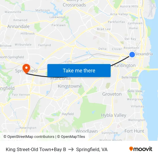 King Street-Old Town+Bay B to Springfield, VA map