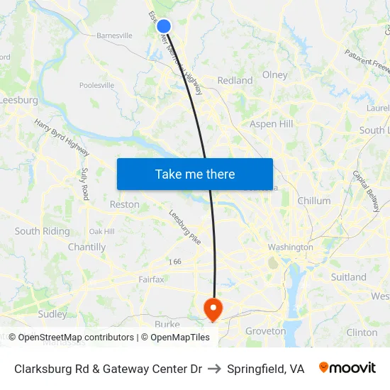 Clarksburg Rd & Gateway Center Dr to Springfield, VA map