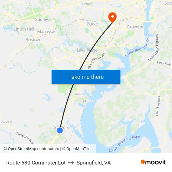 Route 630 Commuter Lot to Springfield, VA map