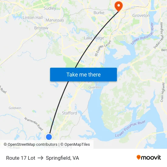 Route 17 Lot to Springfield, VA map