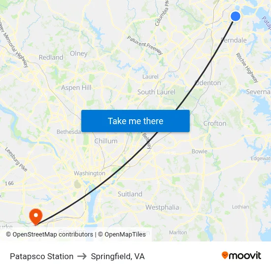 Patapsco Station to Springfield, VA map