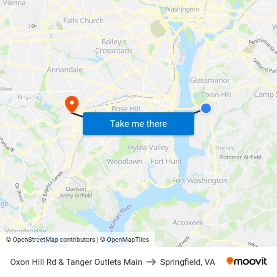Oxon Hill Rd & Tanger Outlets Main to Springfield, VA map