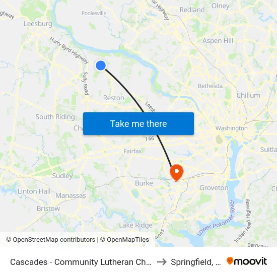 Cascades - Community Lutheran Church to Springfield, VA map