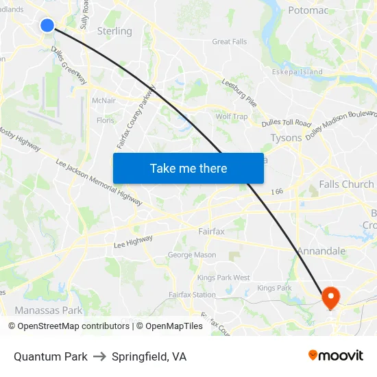 Quantum Park to Springfield, VA map