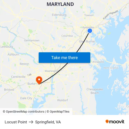 Locust Point to Springfield, VA map