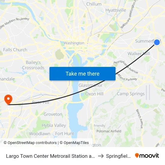 Largo Town Center Metrorail Station at Bus Bay F to Springfield, VA map