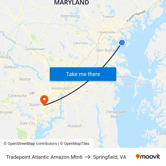Tradepoint Atlantic Amazon Mtn6 to Springfield, VA map