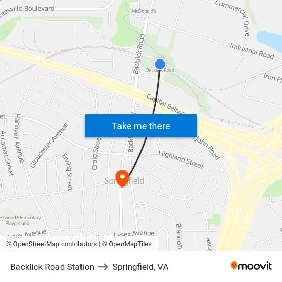 Backlick Road Station to Springfield, VA map