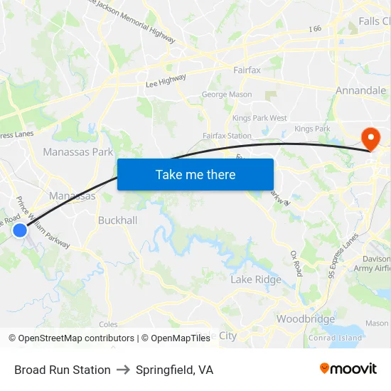 Broad Run Station to Springfield, VA map