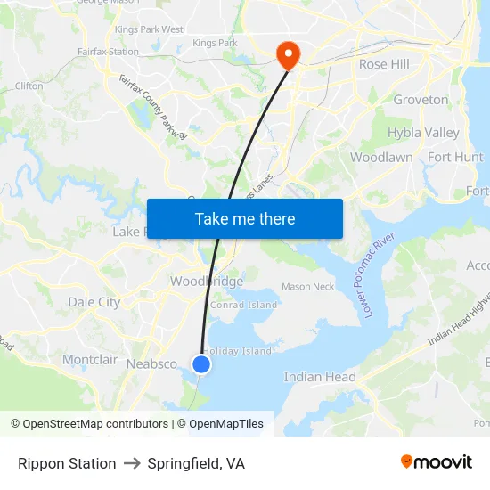 Rippon Station to Springfield, VA map