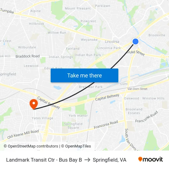 Landmark Transit Ctr - Bus Bay B to Springfield, VA map