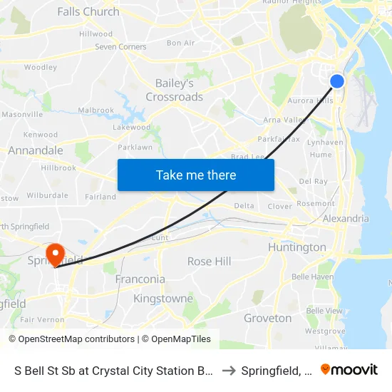 S Bell St Sb at Crystal City Station Bay A to Springfield, VA map