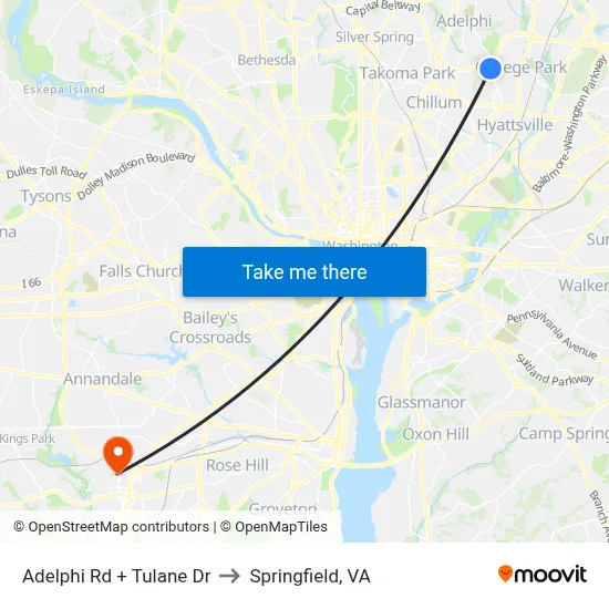 Adelphi Rd + Tulane Dr to Springfield, VA map