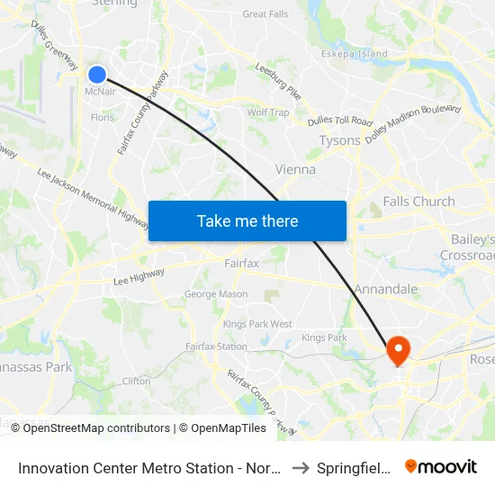 Innovation Center Metro Station - North Bus Bay to Springfield, VA map