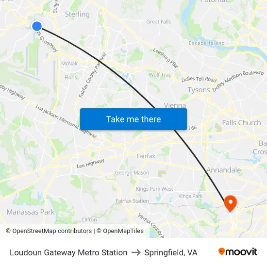 Loudoun Gateway Metro Station to Springfield, VA map