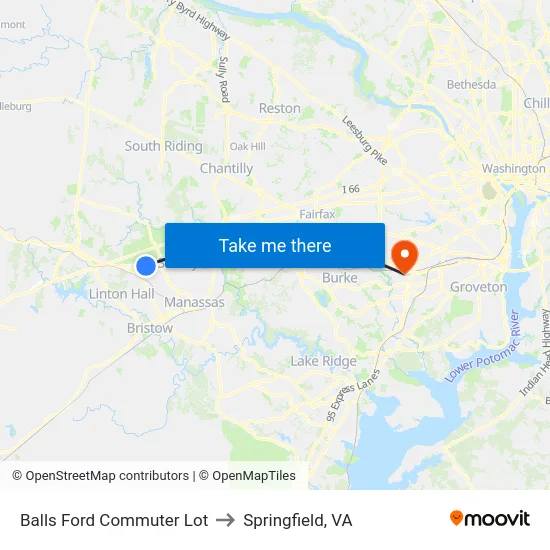 Balls Ford Commuter Lot to Springfield, VA map