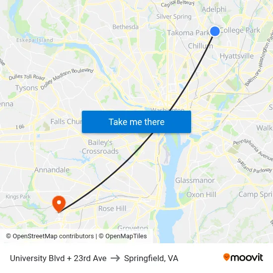 University Blvd + 23rd Ave to Springfield, VA map