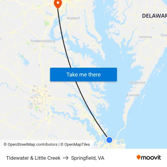 Tidewater & Little Creek to Springfield, VA map