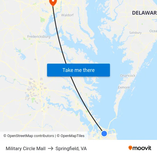 Military Circle Mall to Springfield, VA map