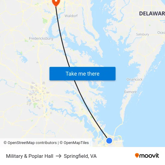 Military & Poplar Hall to Springfield, VA map