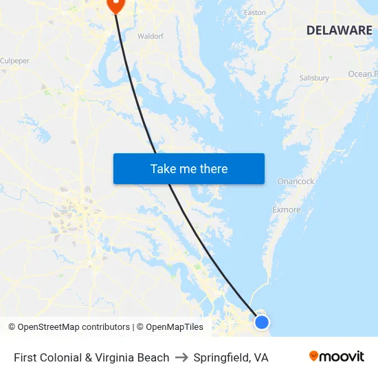 First Colonial & Virginia Beach to Springfield, VA map