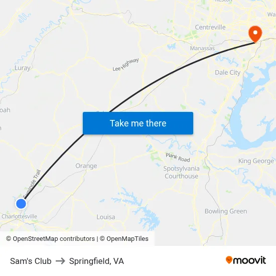 Sam's Club to Springfield, VA map