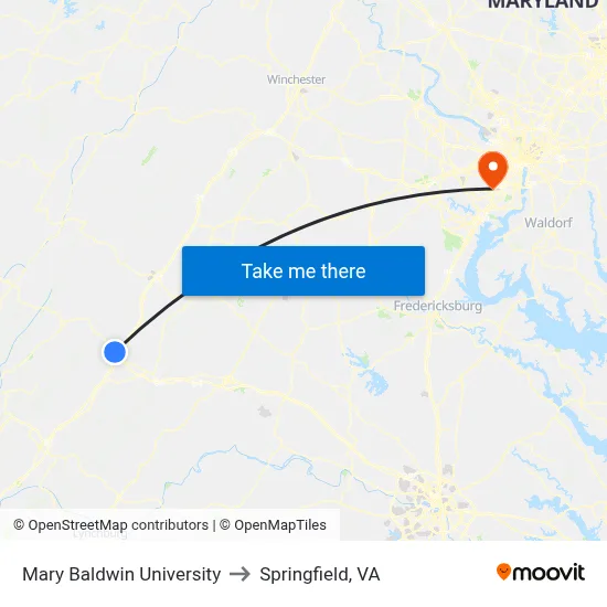 Mary Baldwin University to Springfield, VA map