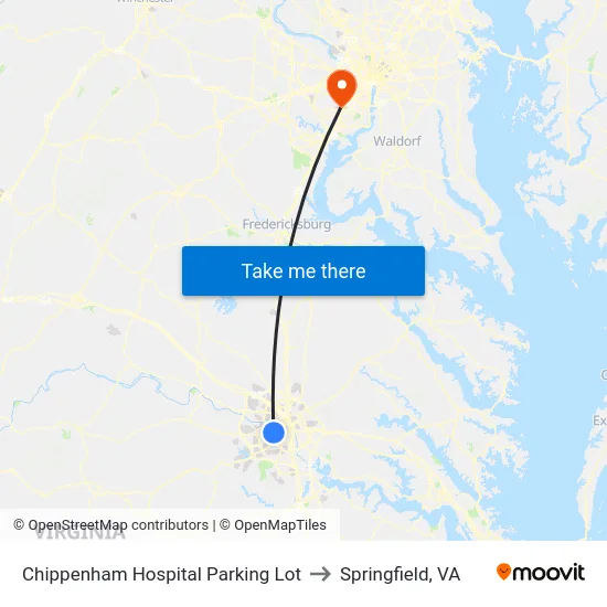 Chippenham Hospital Parking Lot to Springfield, VA map