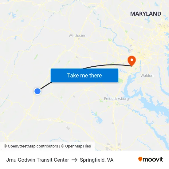 Jmu Godwin Transit Center to Springfield, VA map