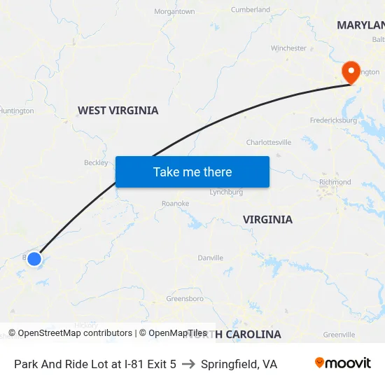 Park And Ride Lot at I-81 Exit 5 to Springfield, VA map