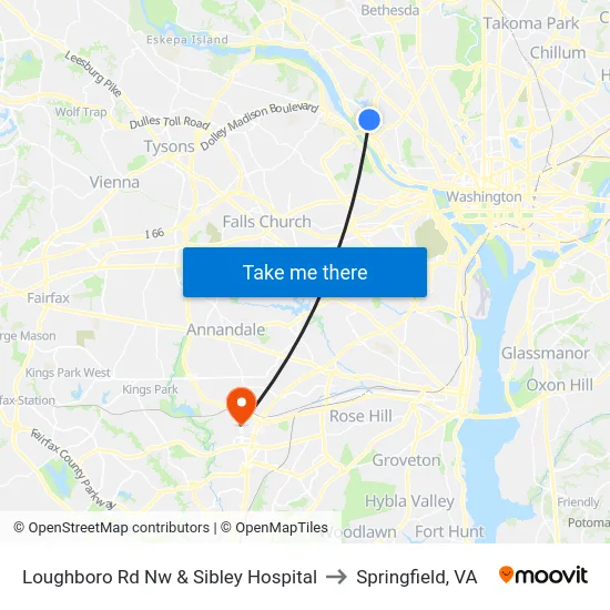 Loughboro Rd Nw & Sibley Hospital to Springfield, VA map