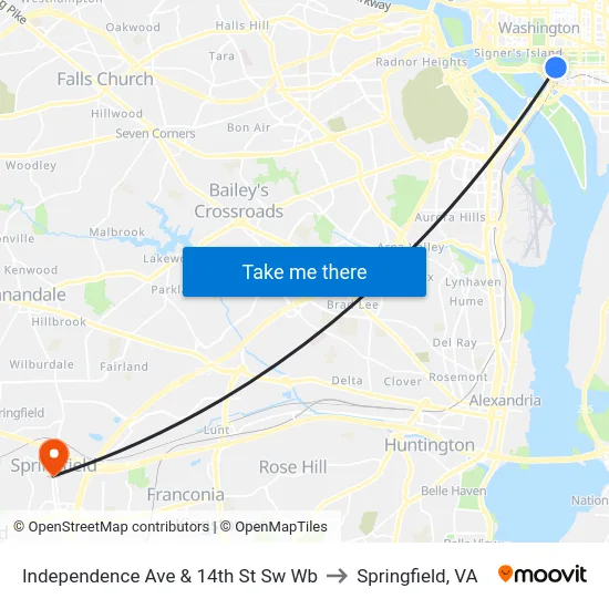 Independence Ave & 14th St Sw Wb to Springfield, VA map