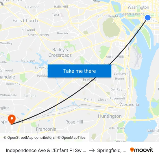 Independence Ave & L'Enfant Pl Sw Wb to Springfield, VA map