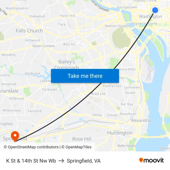 K St & 14th St Nw Wb to Springfield, VA map