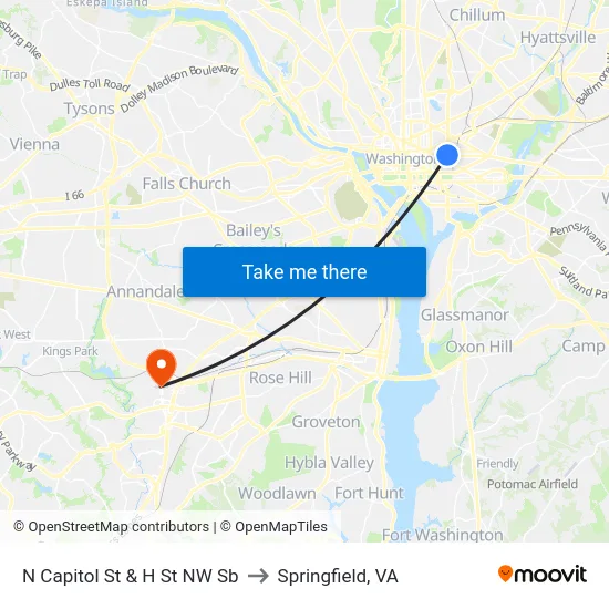 N Capitol St & H St NW Sb to Springfield, VA map