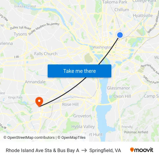 Rhode Island Ave Sta & Bus Bay A to Springfield, VA map