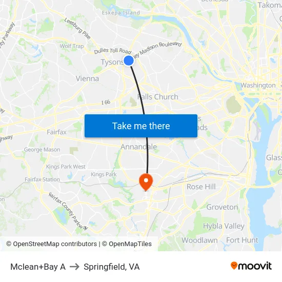 Mclean+Bay A to Springfield, VA map