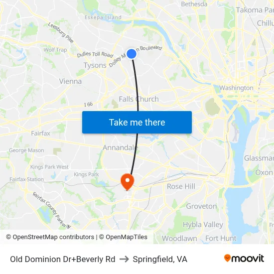 Old Dominion Dr+Beverly Rd to Springfield, VA map