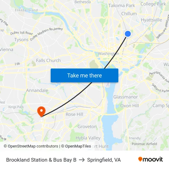 Brookland Station & Bus Bay B to Springfield, VA map