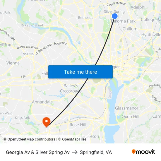 Georgia Av & Silver Spring Av to Springfield, VA map