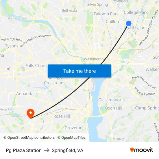 Pg Plaza Station to Springfield, VA map
